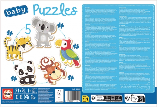 EDUCA Baby puzzle Divoká zvěř 5v1 (3-5 dílků)