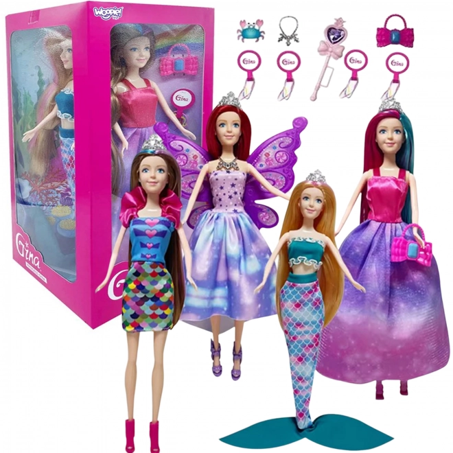 WOOPIE Sada 4 Magických Princezen - Box Panenek 4v1 s Doplňky
