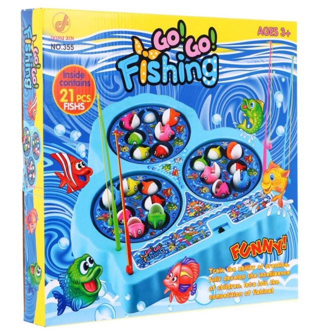 Arkádová hra Chytání ryb pro děti 3+ růžová + 21 barevných ryb + 4 rybářské pruty + deska se 3 jezery
