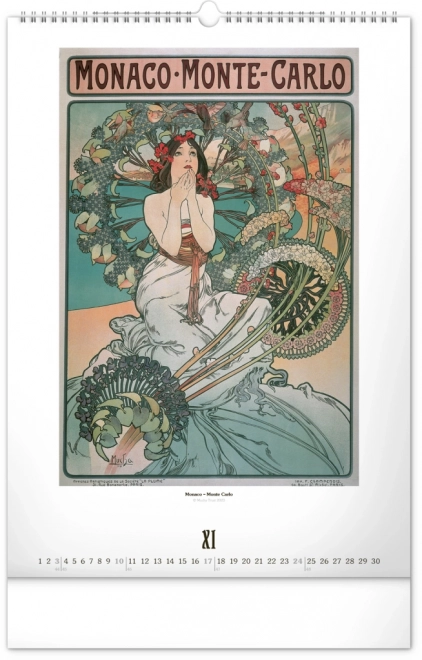 Nástěnný kalendář Alfons Mucha 2024, 33 × 46 cm