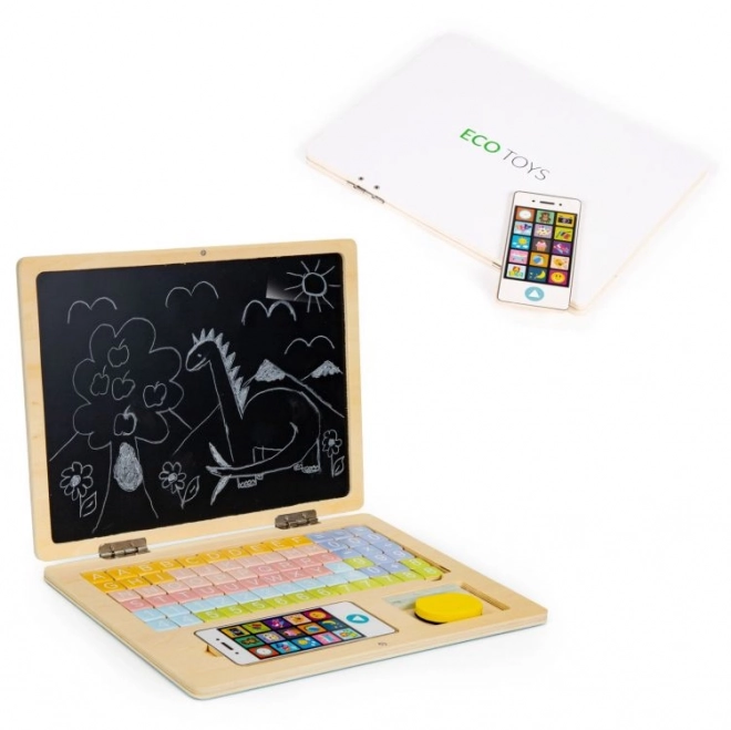 ECOTOYS Dřevěný notebook s magnetickým monitorem - bílý