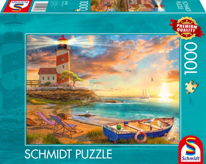 Puzzle západ slunce nad zátokou s majákem