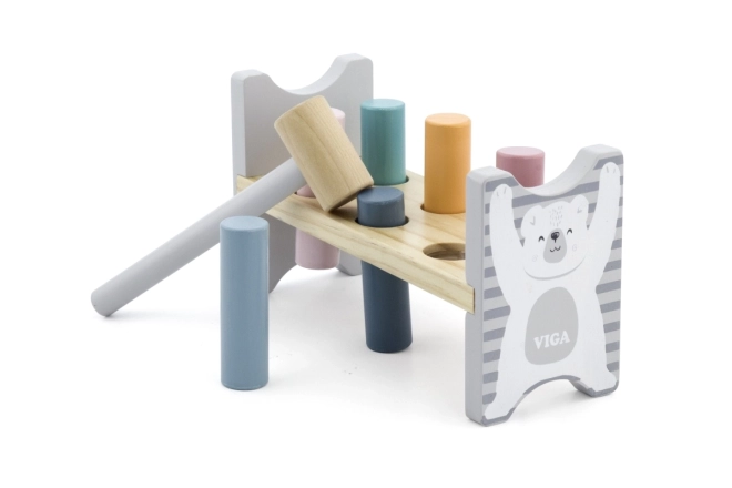 VIGA PolarB Dřevěná lavička s kladívkem – Montessori hračka