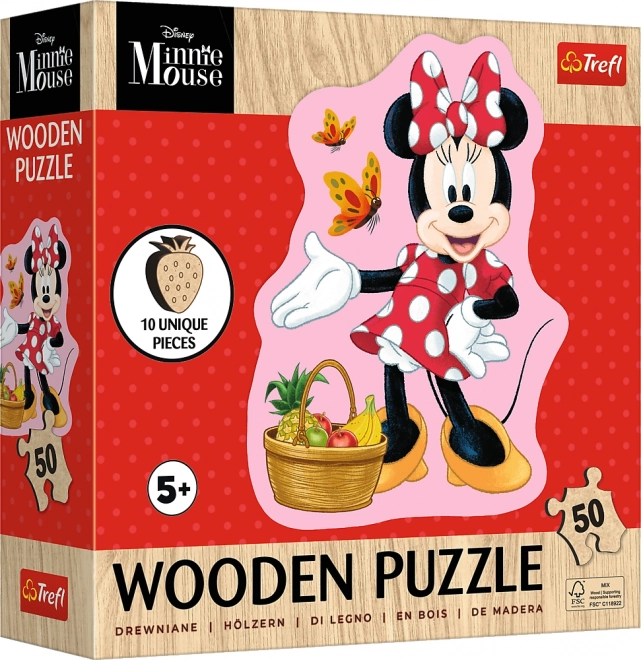 TREFL Dřevěné obrysové puzzle Šťastná Minnie 50 dílků