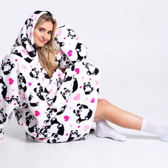 Cozy Noxxiez CH354 Panda - hřejivá televizní mikinová deka s kapucí pro teenagery a dospělé