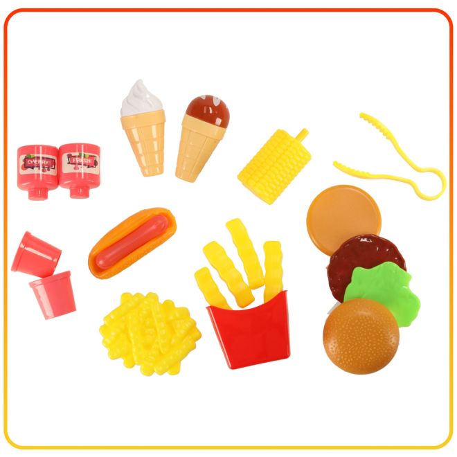 Dětská kuchyňka v kufříku fast food hamburgerová sada zmrzlina hranolky 55cm