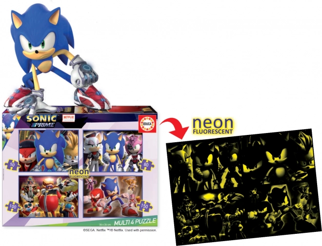 EDUCA Svítící puzzle Sonic Prime 4v1 (50,80,100,150 dílků)