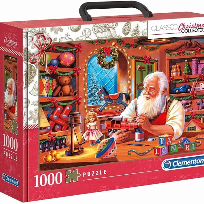 CLEMENTONI Puzzle v kufříku Vánoční kolekce: Santova dílna 1000 dílků