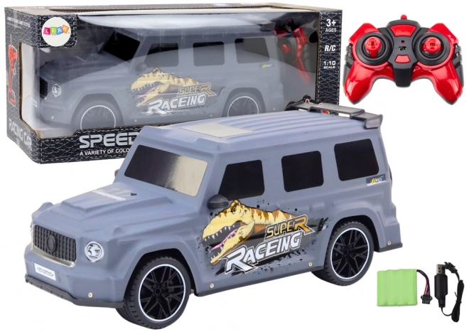 RC auto na dálkové ovládání s dinosaurem v měřítku 1:10, šedá barva