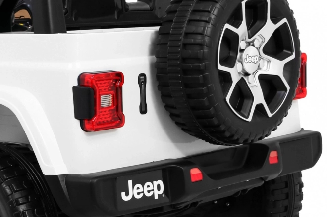 Jeep Wrangler Rubicon baterie pro děti Bílá + dálkové ovládání + rádio MP3 LED + kola EVA