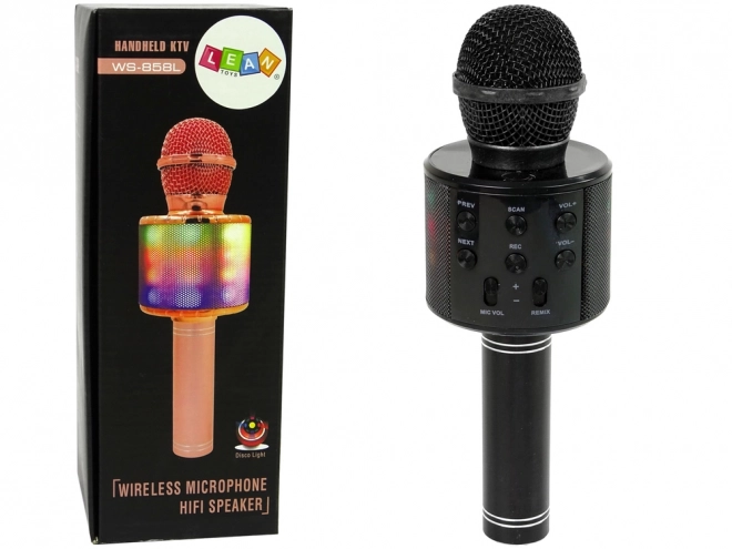 Bezdrátový USB mikrofon s reproduktorem pro nahrávání karaoke Model WS-858 Black