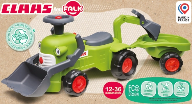 Jezdicí traktor Claas s přívěsem, nakladačem a lžící
