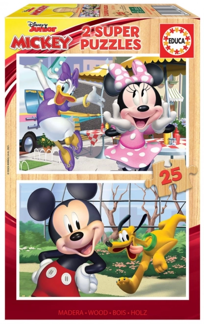 EDUCA Dřevěné puzzle Mickey a přátelé 2x25 dílků