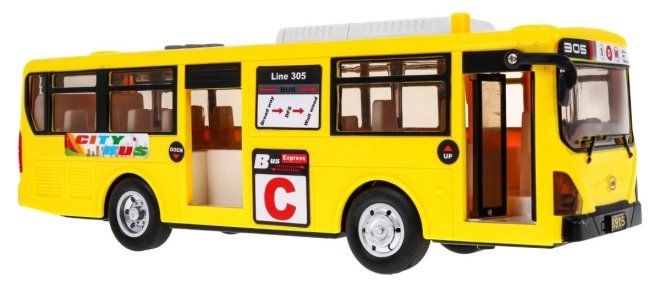 Interaktivní školní autobus + otevírací dveře + zvuky a světla – Žlutý
