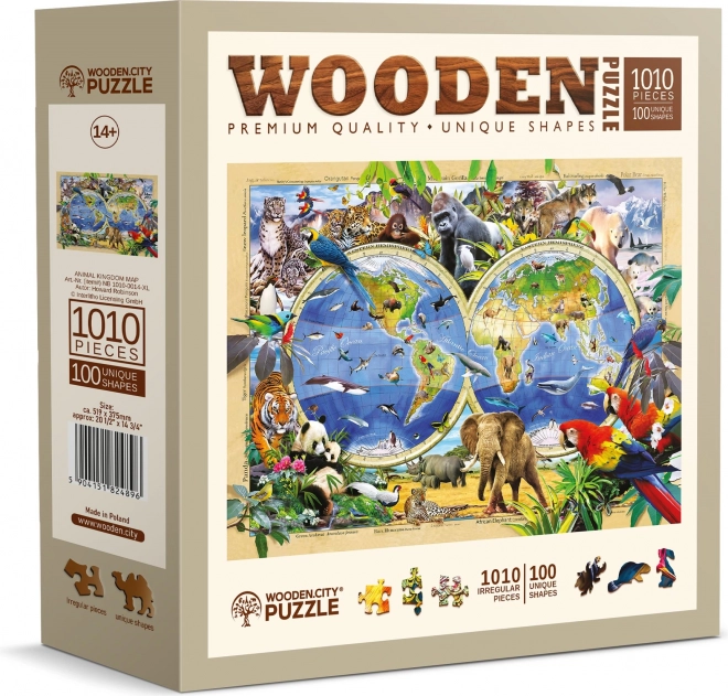 WOODEN CITY Dřevěné puzzle Mapa světa zvířat 1010 dílků