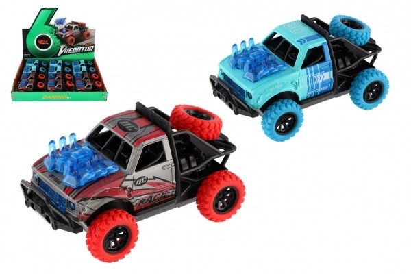 Auto Off-Road plast 11x7cm na baterie se světlem, zvukem na zpětné natažení 2 barvy 12ks v boxu