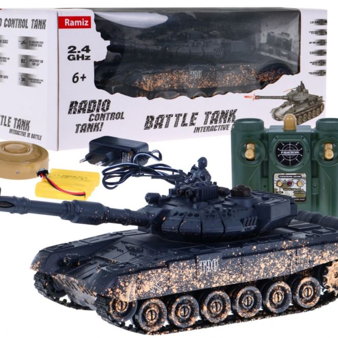 Tank T-90 na dálkové ovládání pro děti 3+ Střílející kamuflážní model 1:28 + Velká tanková bitva + zvuky Světla