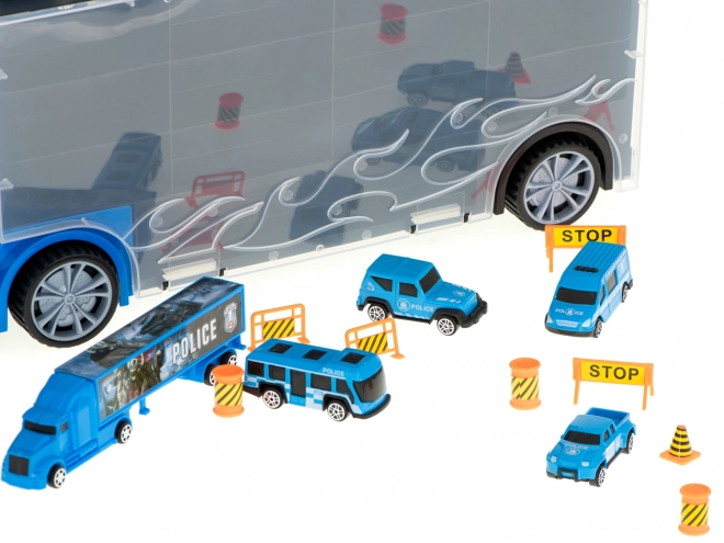 Nákladní auto s policejními auty