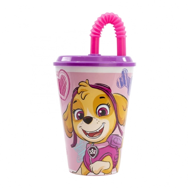 Dětský kelímek na vodu s brčkem STOR 74530 430 ml Paw Patrol Skye (růžový)