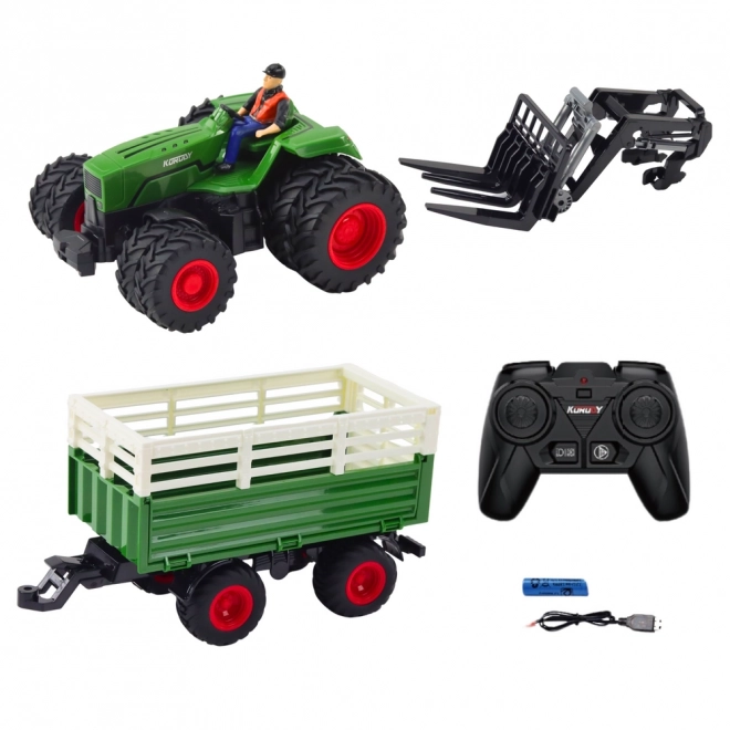 Zábavný traktor s přívěsem a vidlemi na dálkové ovládání
