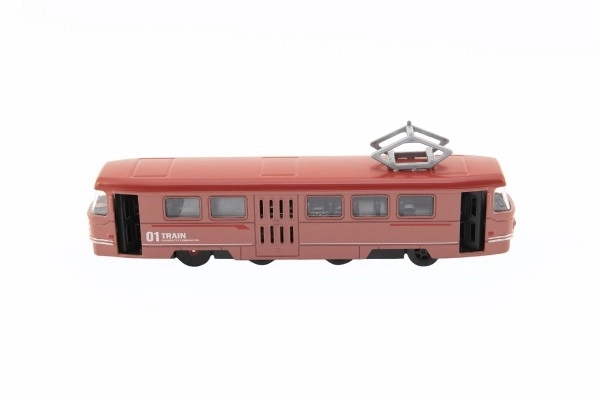 Vlak/tramvaj kov/plast 17cm na zpětný chod na bat. se zvukem se světlem v krabičce 22x13x6cm