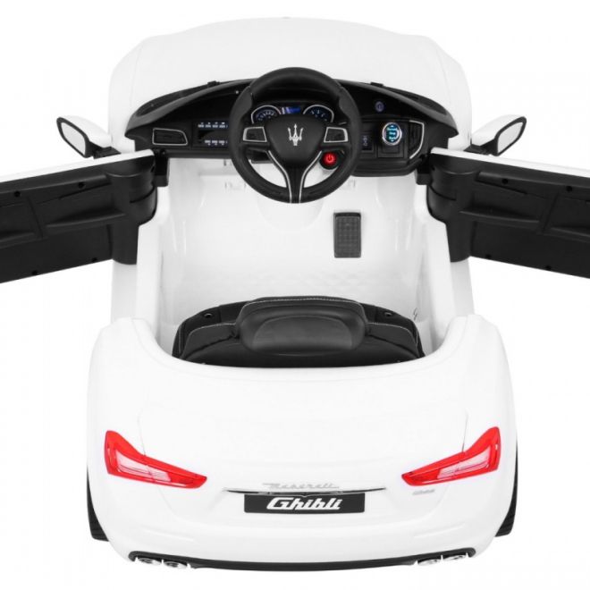 Maserati Ghibli baterie pro děti Bílá + Dálkové ovládání + Pomalý start + EVA + MP3 USB + LED