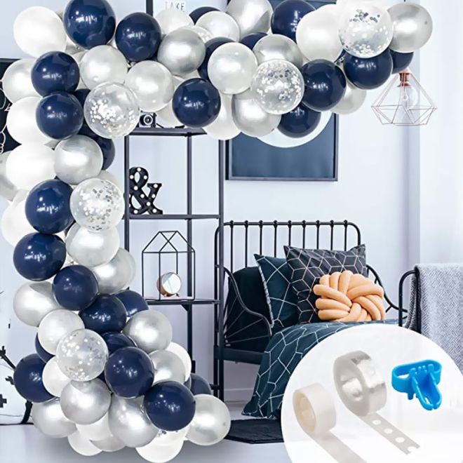 Tmavě modrá a bílá balónková girlanda - 120 kusů