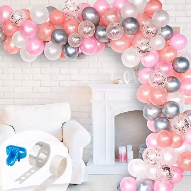 Balónková girlanda bílých a růžových balónků - 120 kusů