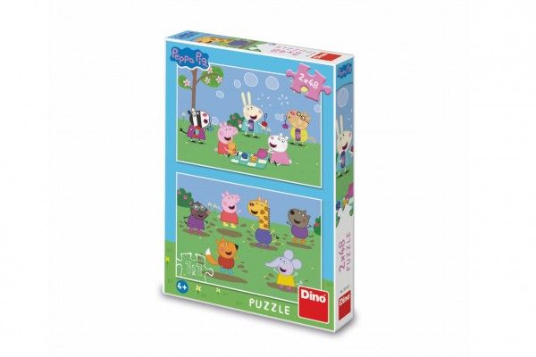 Puzzle 2v1 Prasátko Peppa/Peppa pig a kamarádi 2x48 dílků v krabici 19x27x4cm