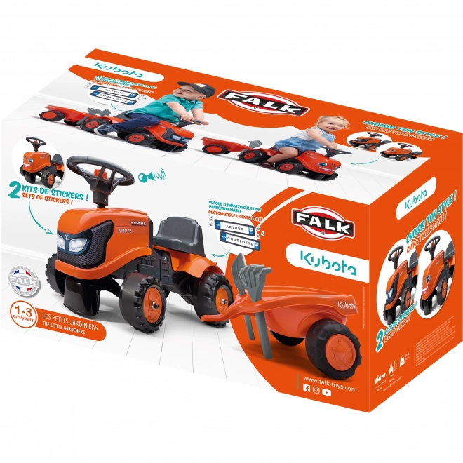 FALK 260C Baby Kubota ride-on traktor s přívěsem, hrable a lopata