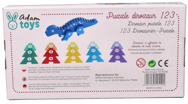 Dřevěný dinosaurus s číselnými puzzly