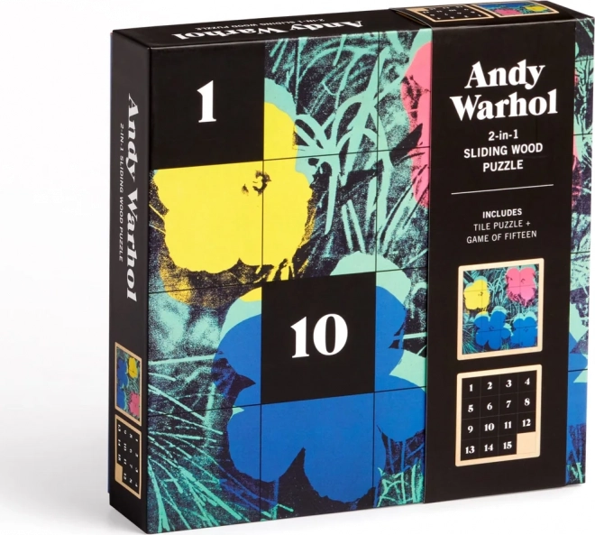 GALISON Posuvné dřevěné puzzle Andy Warhol: Květiny 2v1 (16 dílků)