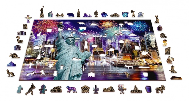 Wooden City Dřevěné puzzle Noční New York 2v1, 1000 dílků EKO