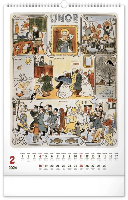 Nástěnný kalendář Josef Lada – Měsíce 2024, 33 × 46 cm