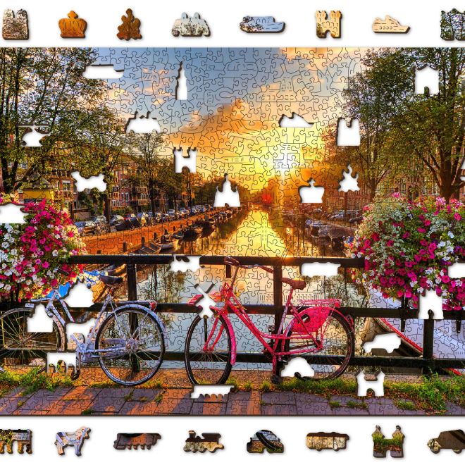 WOODEN CITY Dřevěné puzzle Kola v Amsterdamu 2v1, 1010 dílků EKO