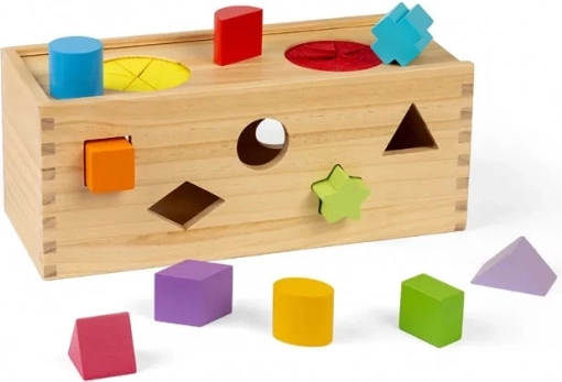 Bigjigs Toys Dřevěná tajemná krabička na vkládání a třídění tvarů