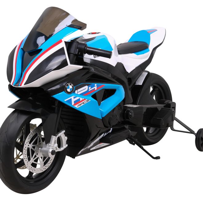Dětská bateriová motorka BMW HP4 Modrá + pomocná kolečka + pomalý start + EVA + MP3 LED