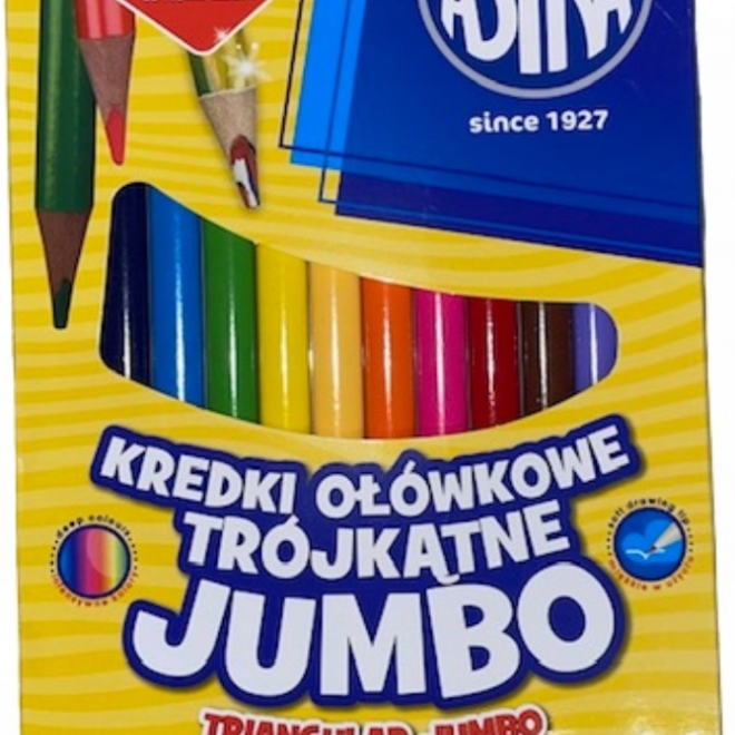 ASTRA Trojhranné pastelky 12ks Jumbo s ořezávátkem (včetně vícebarevné pastelky)