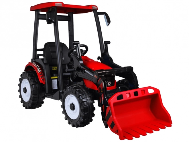 Velký elektrický traktor s přívěsem a lžící pro děti – Červená