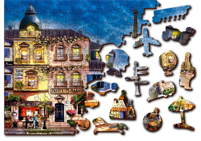 Wooden City Dřevěné puzzle Snídaně v Paříži 2v1, 75 dílků EKO