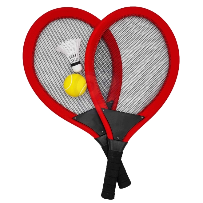 Velké tenisové a badmintonové rakety pro děti Woopie s míčkem a košíkem
