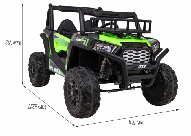 Buggy UTV Off-roader pro děti Zelená + dálkové ovládání + nosič zavazadel + pomalý start + EVA + MP3 LED