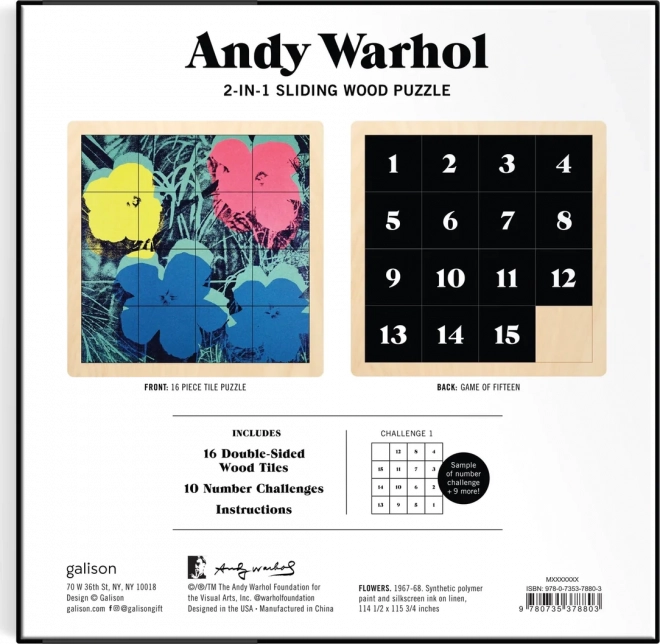 GALISON Posuvné dřevěné puzzle Andy Warhol: Květiny 2v1 (16 dílků)