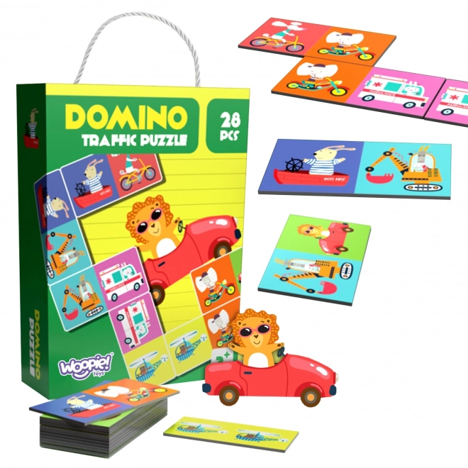 Woopie vzdělávací hra doprava zvířata puzzle domino Montessori