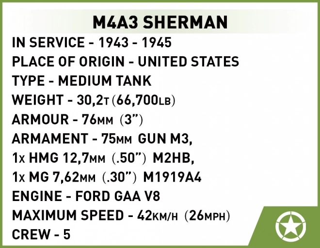 COBI 2570 II WW M4A3 Sherman, 1:28, 852 k, 2 f