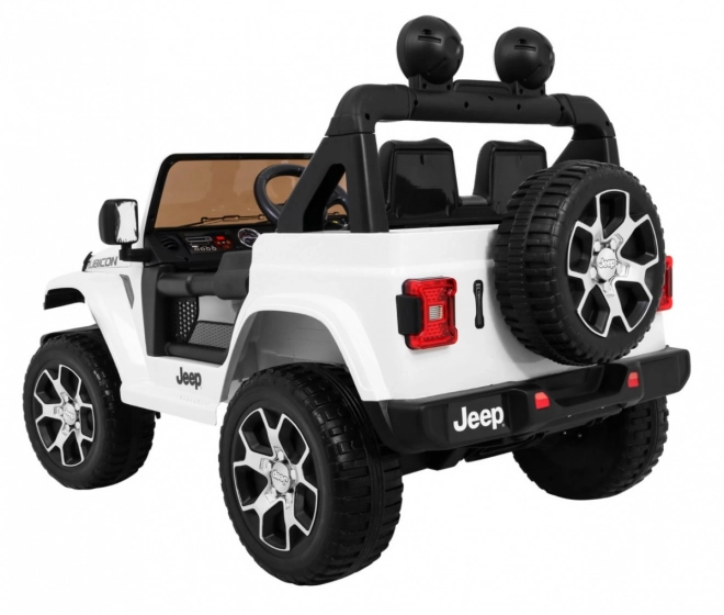 Jeep Wrangler Rubicon baterie pro děti Bílá + dálkové ovládání + rádio MP3 LED + kola EVA