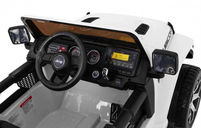 Jeep Wrangler Rubicon baterie pro děti Bílá + dálkové ovládání + rádio MP3 LED + kola EVA