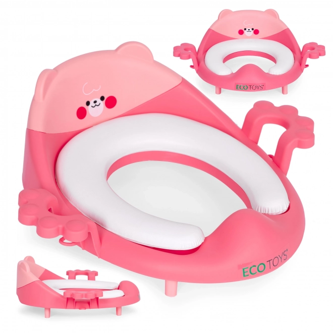 Dětské WC sedátko s madly a měkkým polštářem růžové ECOTOYS