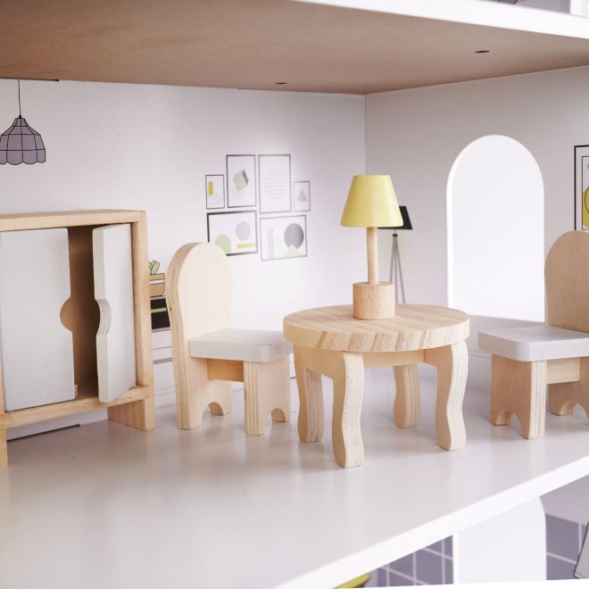 Dřevěný domeček pro panenky s nábytek 70cm