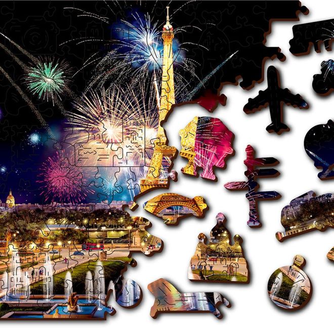 Wooden City Dřevěné puzzle Noční Paříž 2v1, 150 dílků EKO